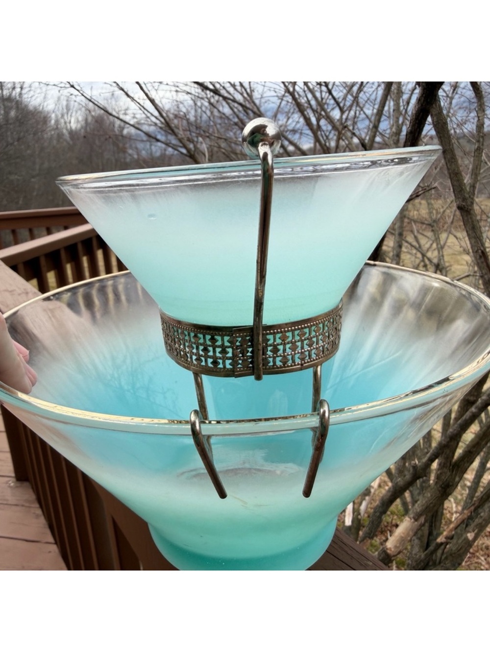 Vintage MCM Turquoise Blendo Federal Glass Chip and Dip Serving Bowl set - Picture 5 of 6